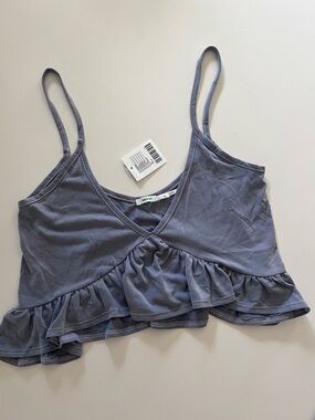 Kimchi Blue Slate Blue Ruffle-Hem Cami Crop Top, NWT, Size XS